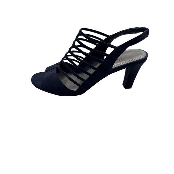 IMPO Size 6.5 Strappy Navy Blue Peep-Toe Heels With Slingback Stiletto Heel - Picture 5 of 12